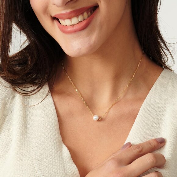 Pearl Necklace for Women- 14K Gold-plated/White Gold-plated Dainty Pearl Necklac - Picture 3 of 7